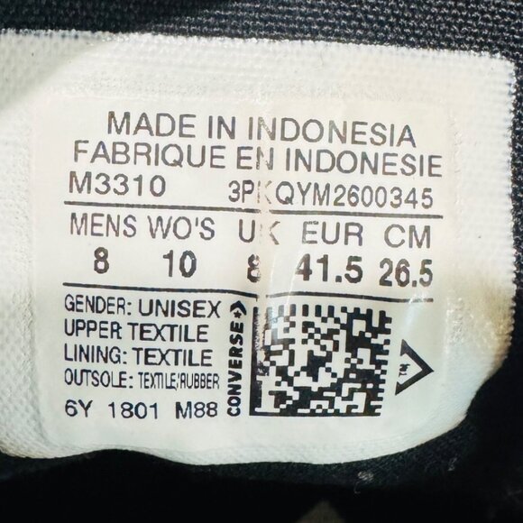 Converse All Star Chuck Taylor Unisex High Top Sneakers Black M8 W10 Streetwear - Picture 3 of 10